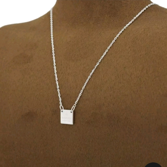 NEW Gucci Logo Square Pendant Necklace With Box And Dust Bag.Full Inclusion - Picture 4 of 17